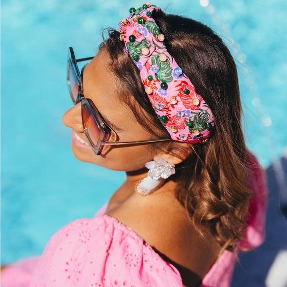 BRIANNA CANNON ADULT SIZE PINK LUAU HEADBAND WITH CRYSTALS & BEADS